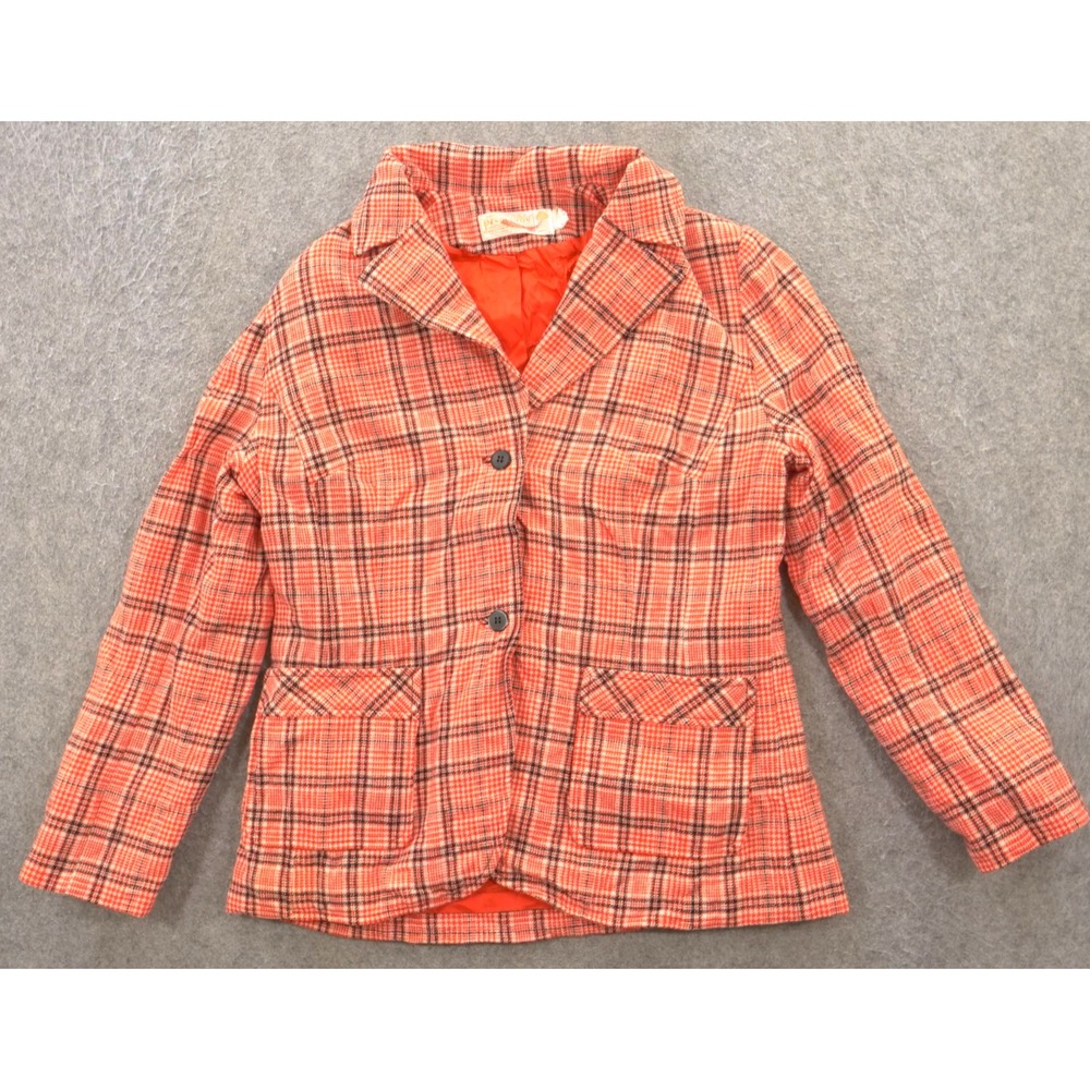 Vintage Pendleton Jacket Blazer Womens Large Orange Virgin Wool Button Up USA